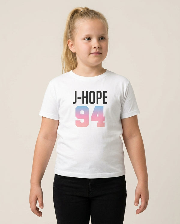 J-Hope 94 Kids T-Shirt — White Front, worn