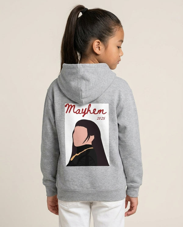 Mayhem 2025 Gaga Kids Hoodie — Grey Back, worn