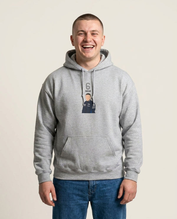 Hadjar 2026 Hoodie — Grey Front, worn