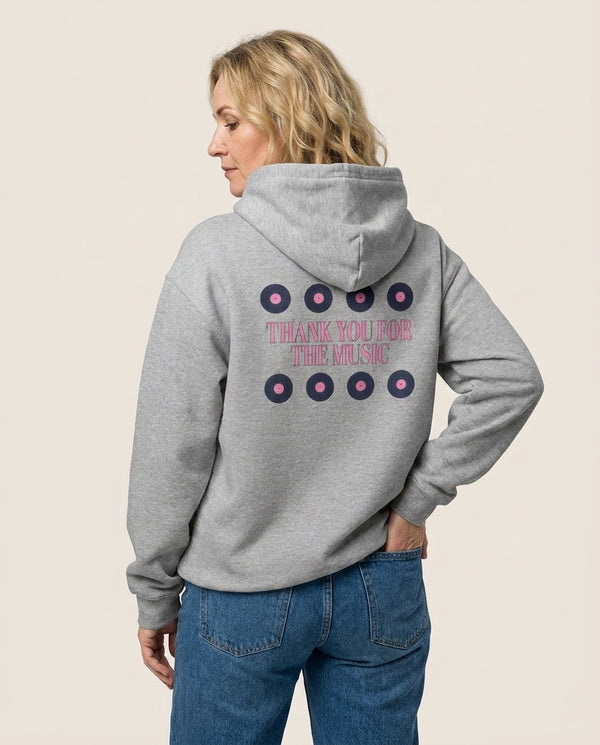 Thank You For The Music - Mamma Mia Hoodie — Grey Back, worn