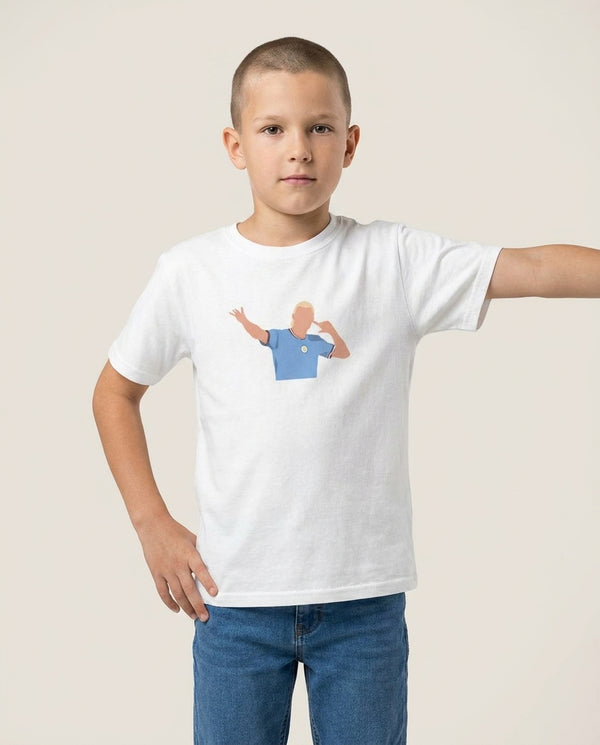 Haaland - Football Kids T-Shirt — White Front, worn