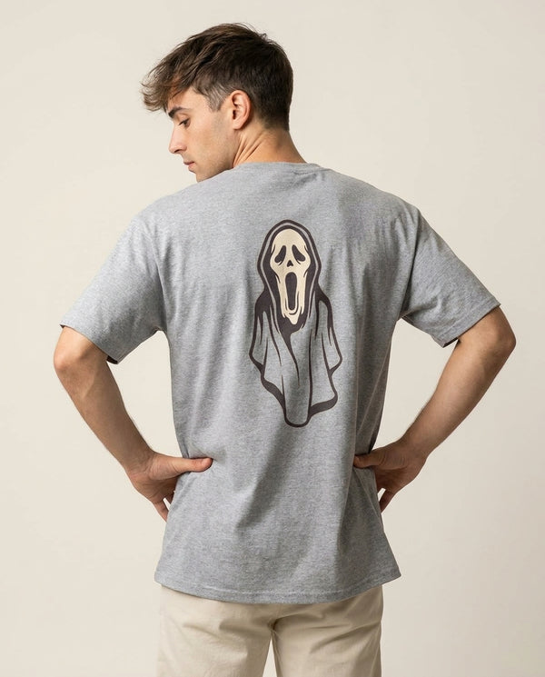 Orange Scream T-Shirt — Grey Back, worn