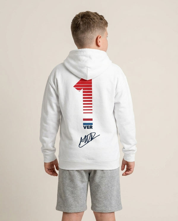 Verstappen - F1 Kids Hoodie — White Back, worn