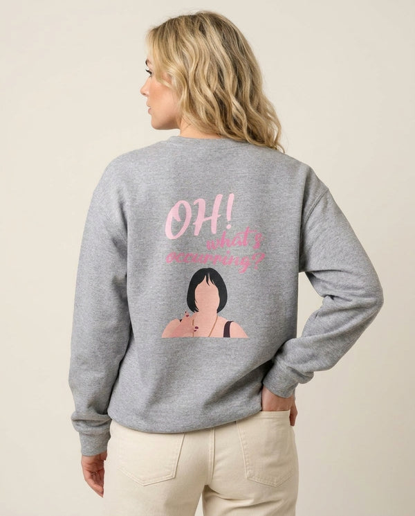 What's Occuring? Sweatshirt — Grey Back, worn