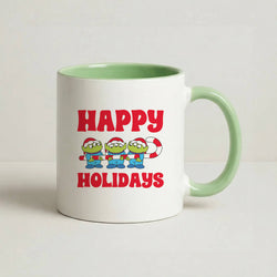 Happy Holidays Cute Green Aliens Coffee Green Mug