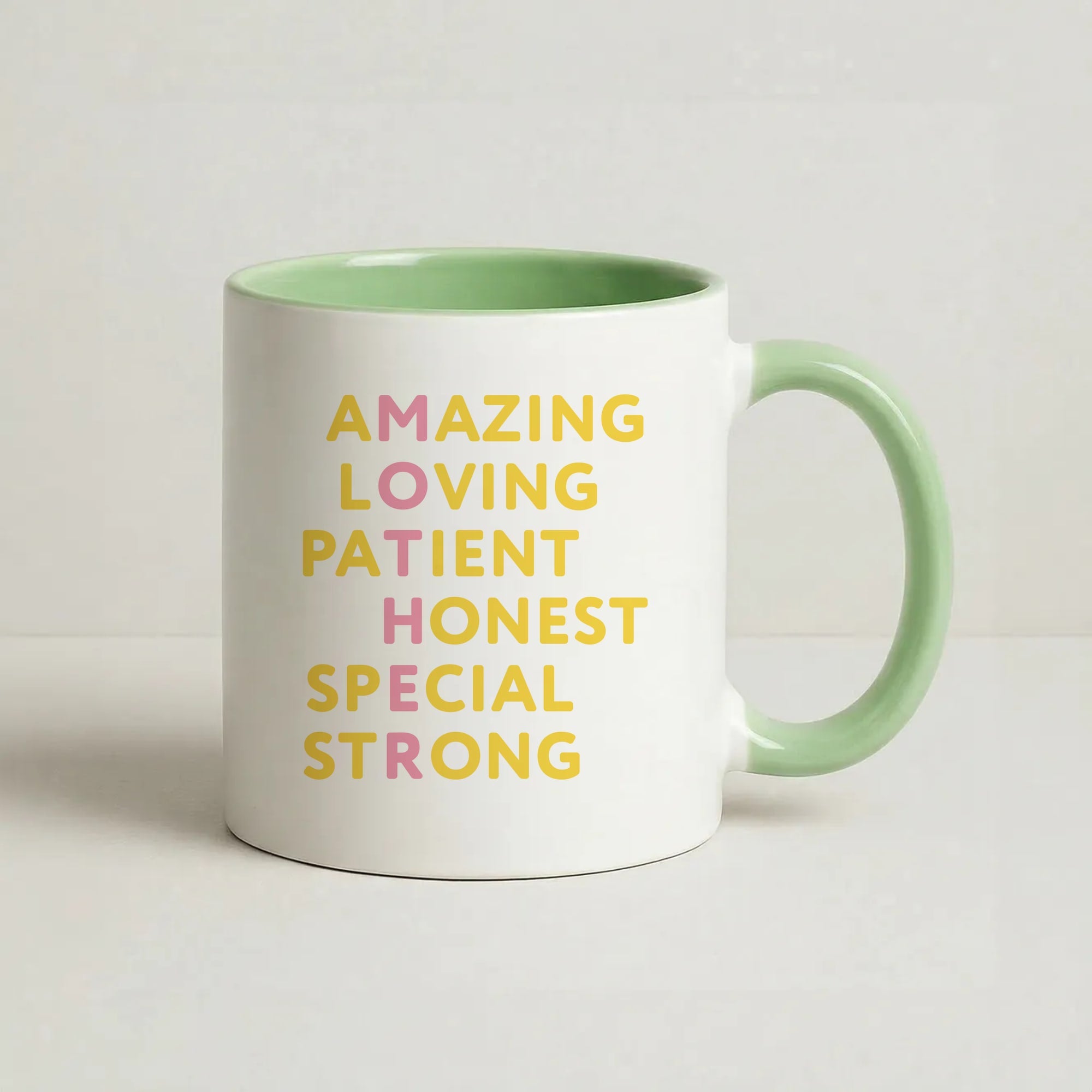 Mother Anagram Coffee Green Mug