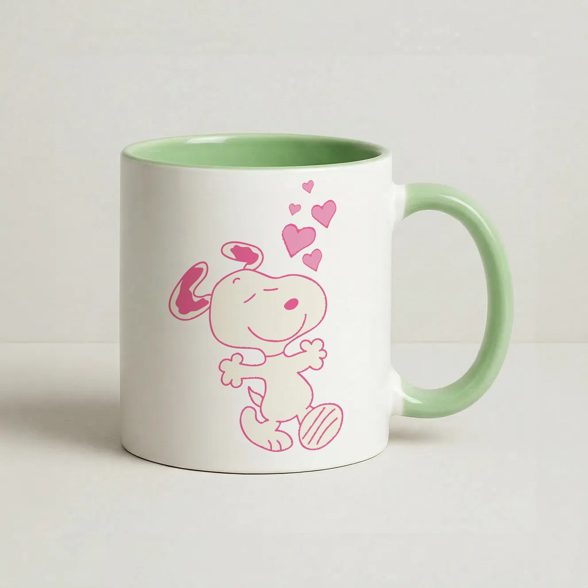 Cartoon Beagle Valentine Hearts Pattern Coffee Green Mug