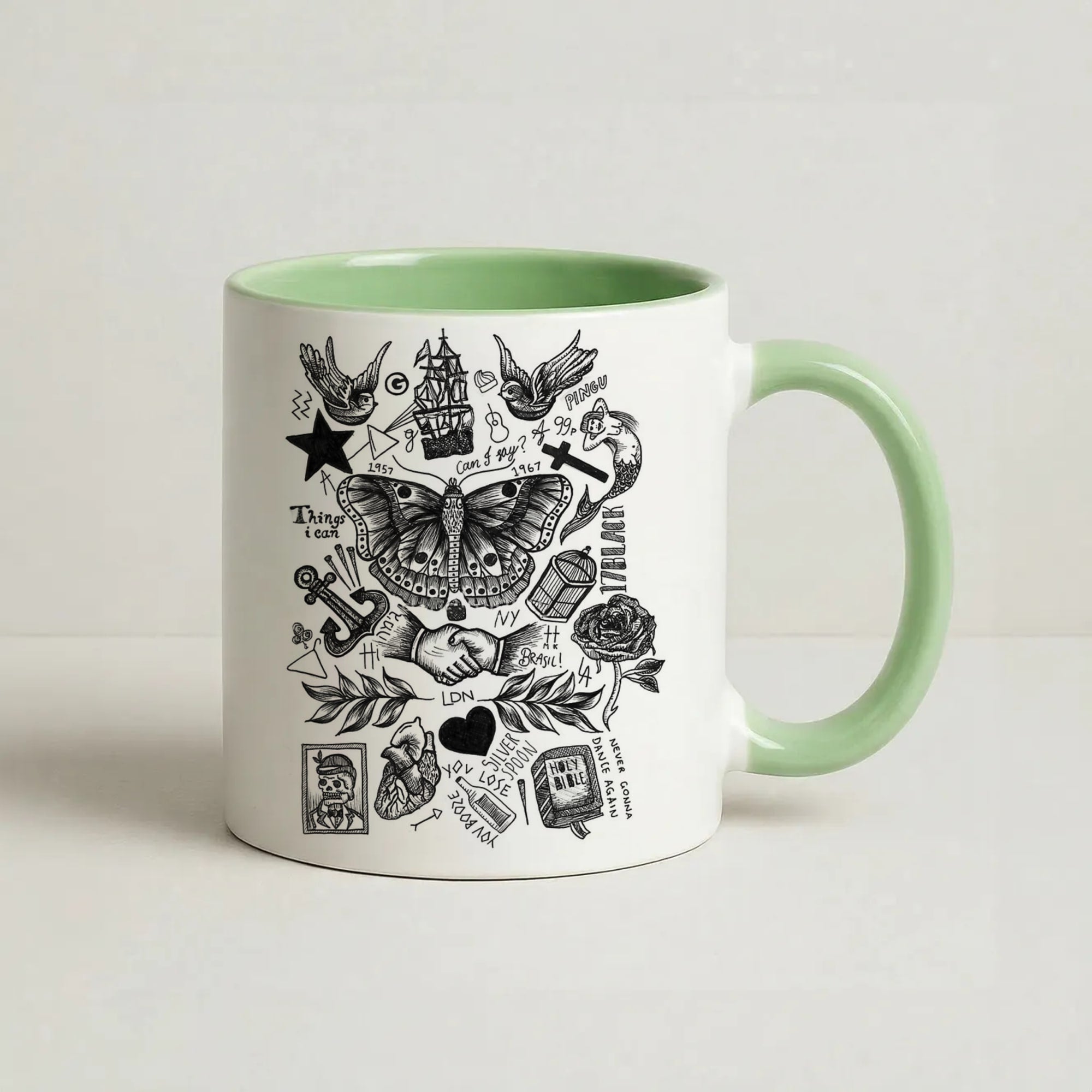 Harry Tattoos Coffee Green Mug