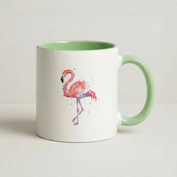 Watercolour Flamingo Painting Coffee Green Mug