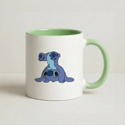 Cute Blue Alien Handstand Coffee Green Mug