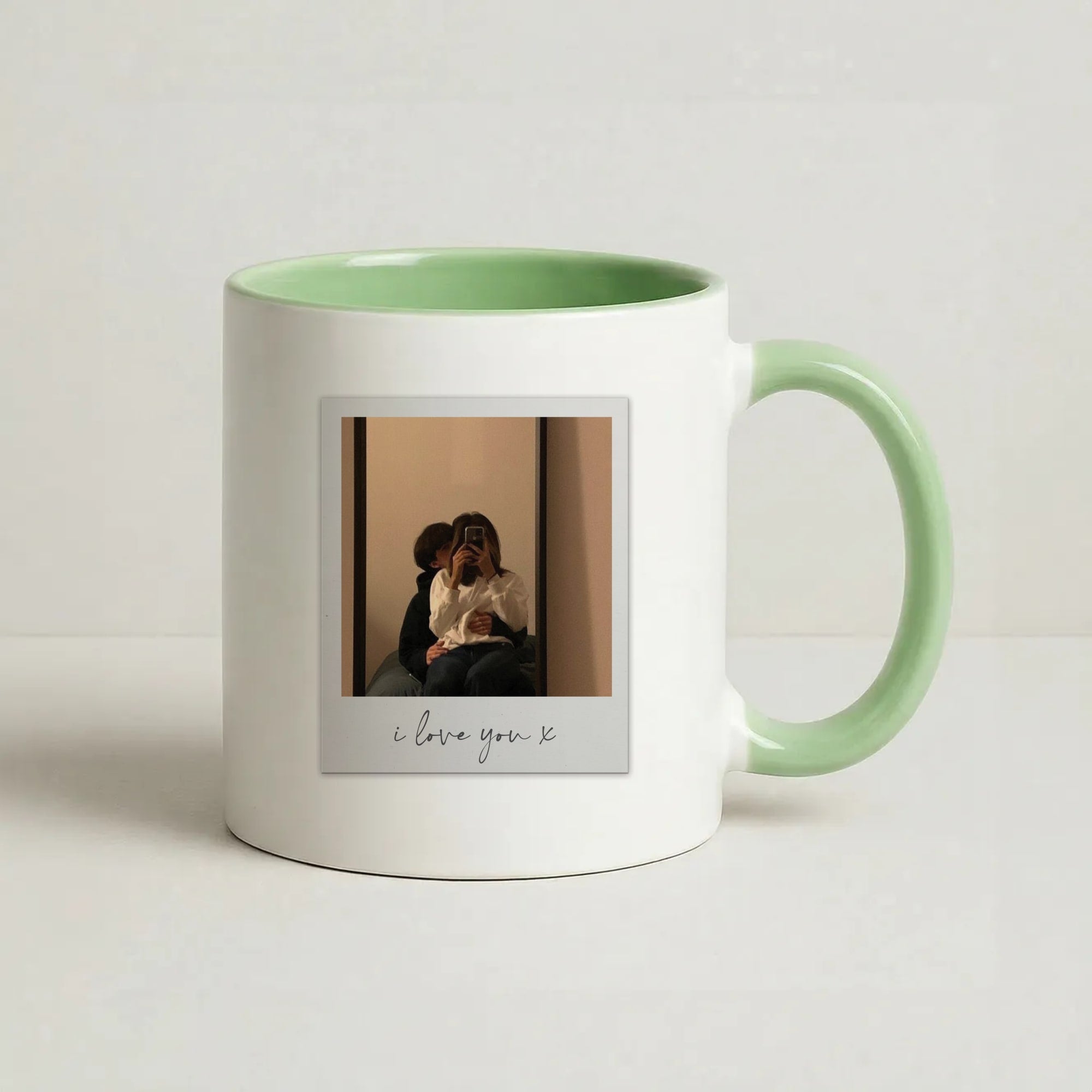 I Love You Polaroid - Personalised Couples Coffee Green Mug