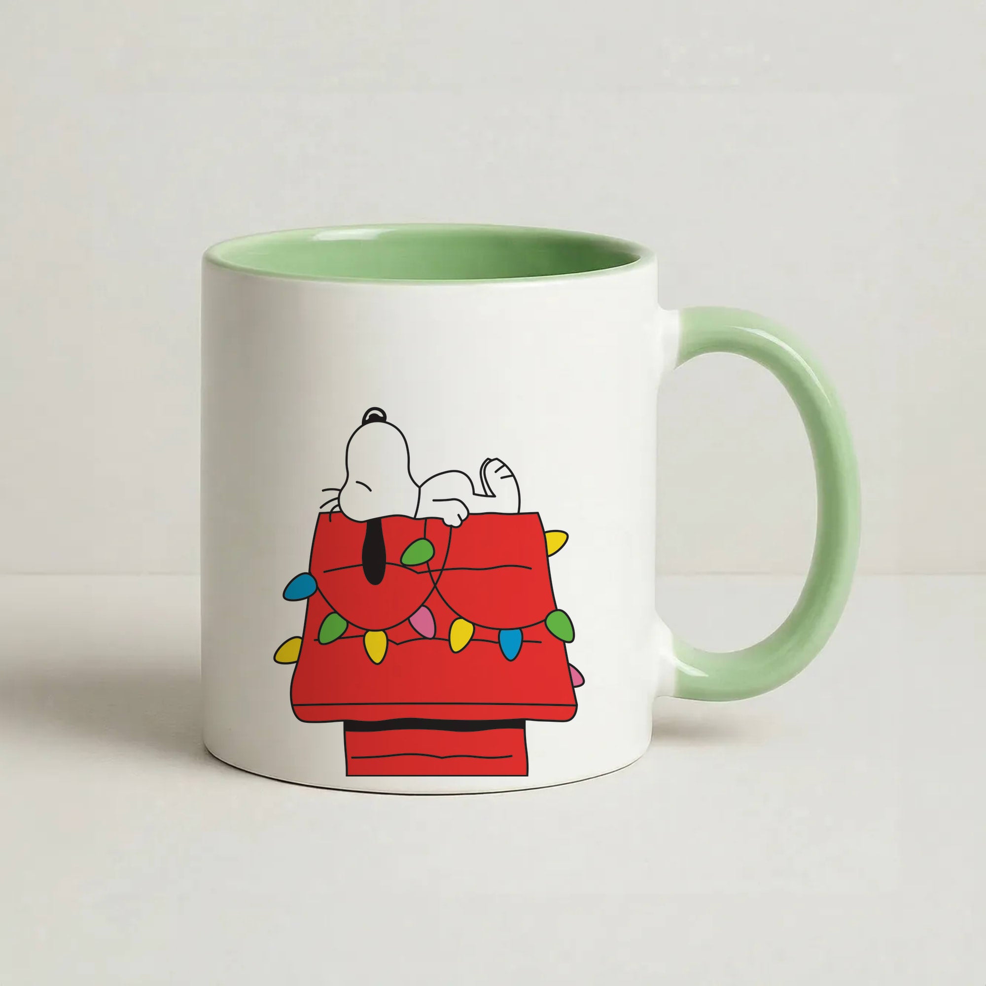 Cartoon Beagle Fairylights Coffee Green Mug