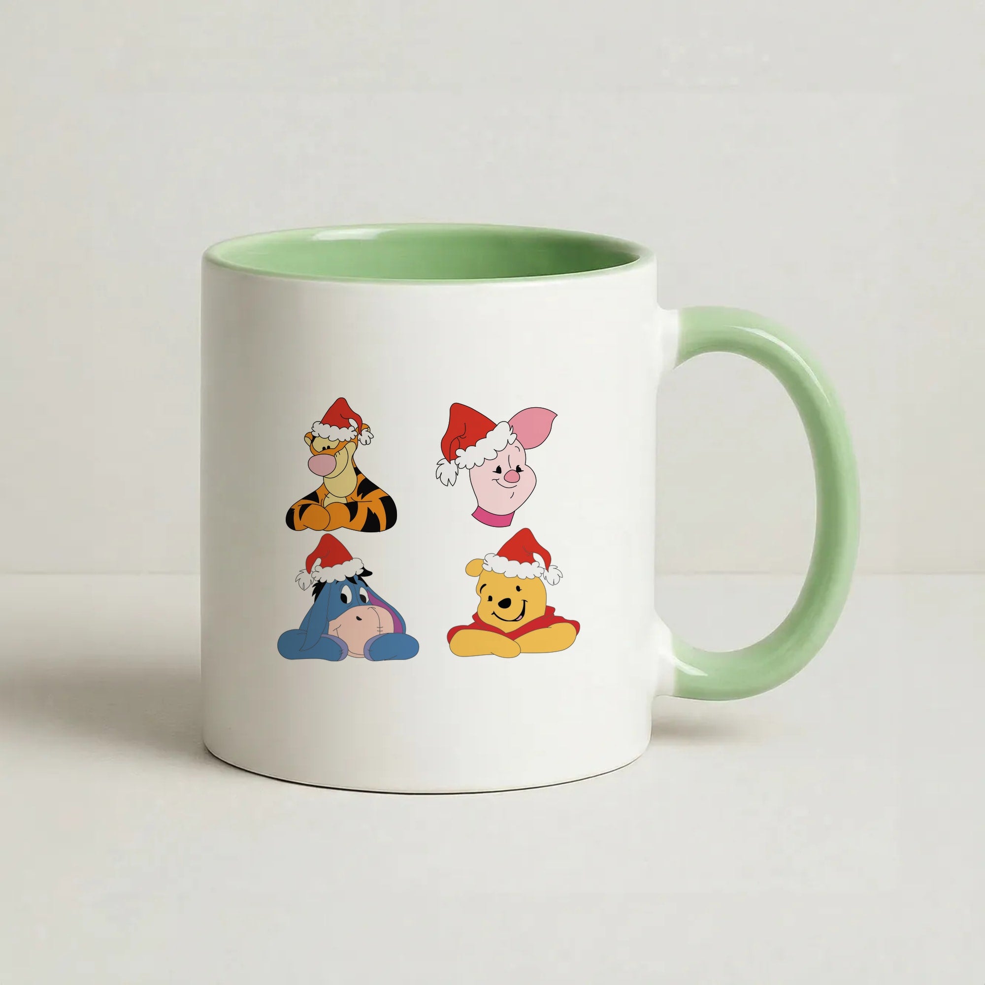 Bear, Tiger, Donkey and Pig Pattern Christmas Coffee Green Mug