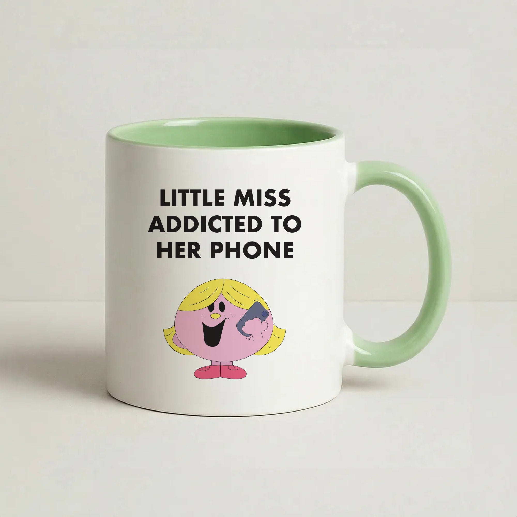 Little Miss Addicted To Her Phone - Aesthetic Quote Coffee Green Mug
