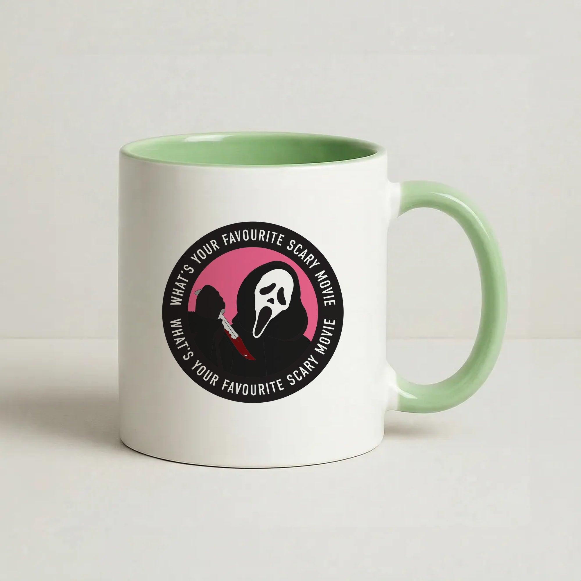 What's Your Favourite Scary Movie Badge Coffee Green Mug