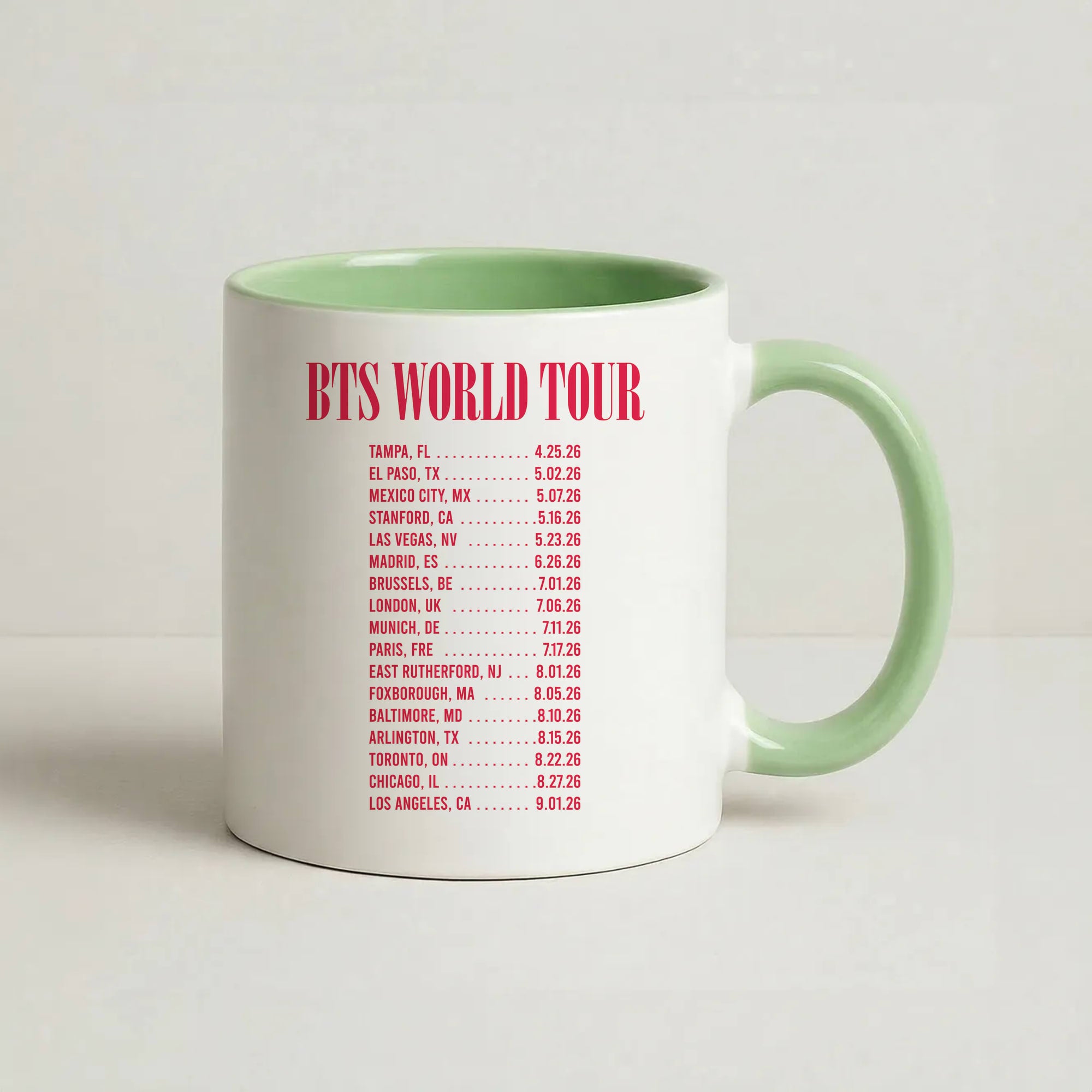 K-Pop Band World Tour List 2026 Coffee Green Mug