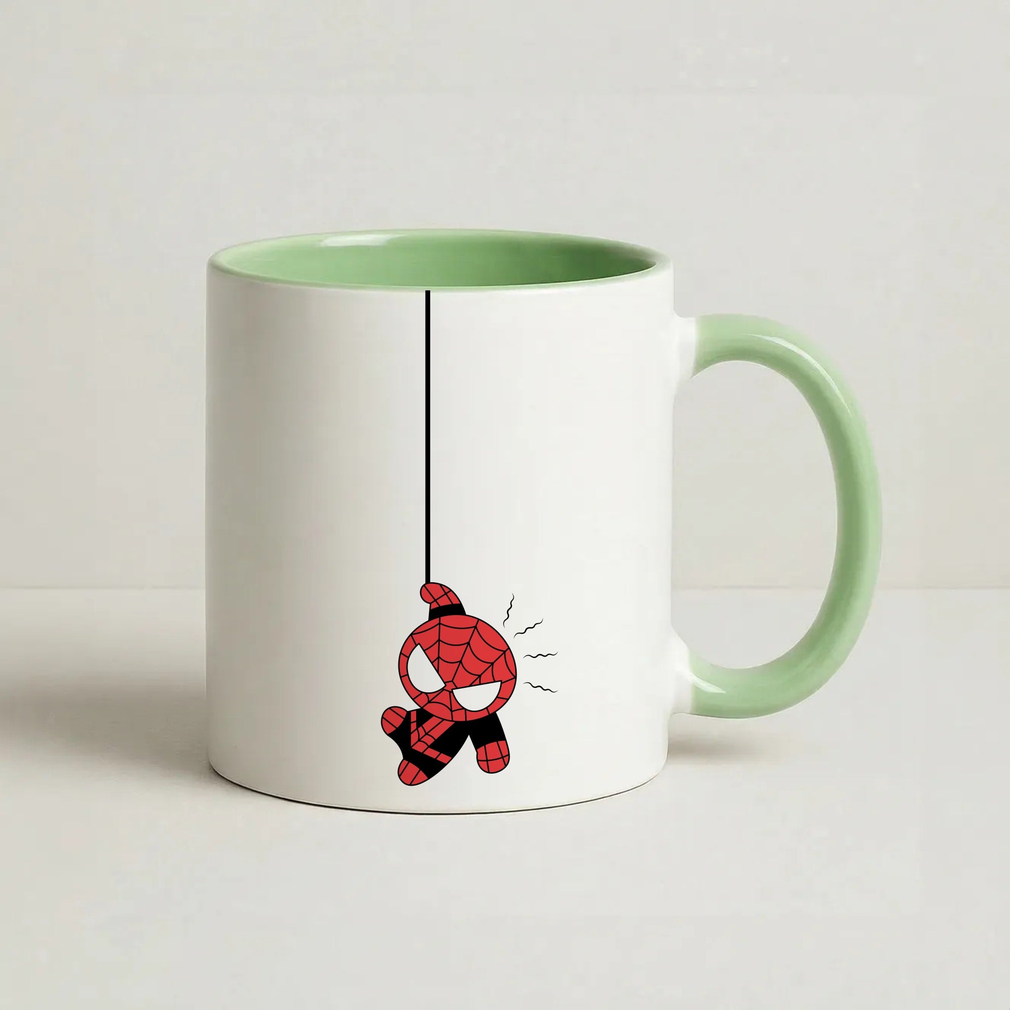 Gray Hanging Spider Hero Coffee Green Mug