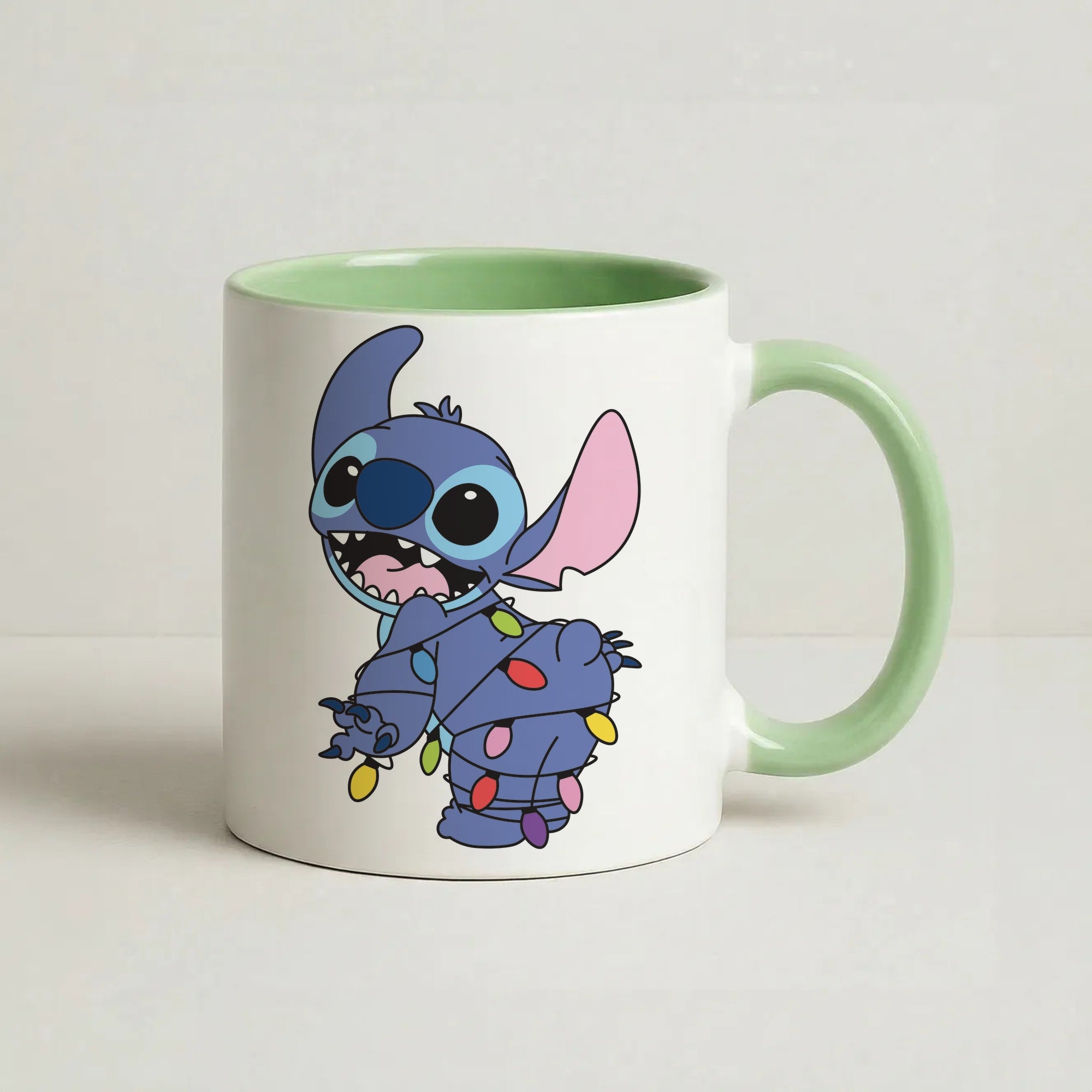 Cute Blue Alien Fairylights Coffee Green Mug