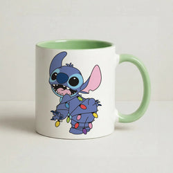 Cute Blue Alien Fairylights Coffee Green Mug