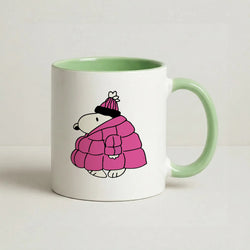 Cartoon Beagle Puffer Jacket Black Coffee Green Mug