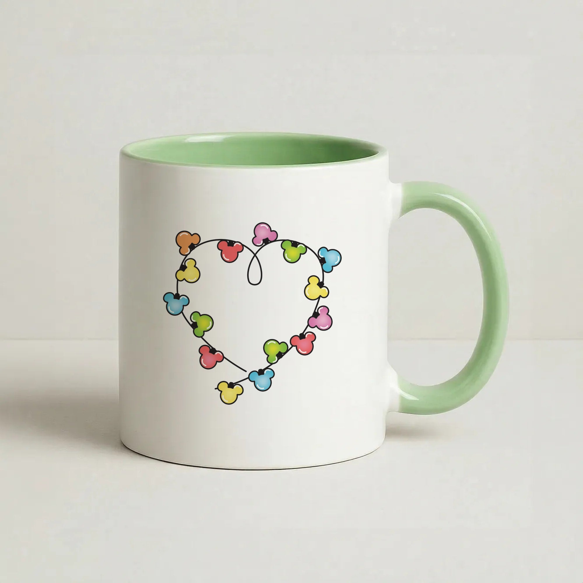 Cartoon Mouse Christmas Fairylights Heart Coffee Green Mug