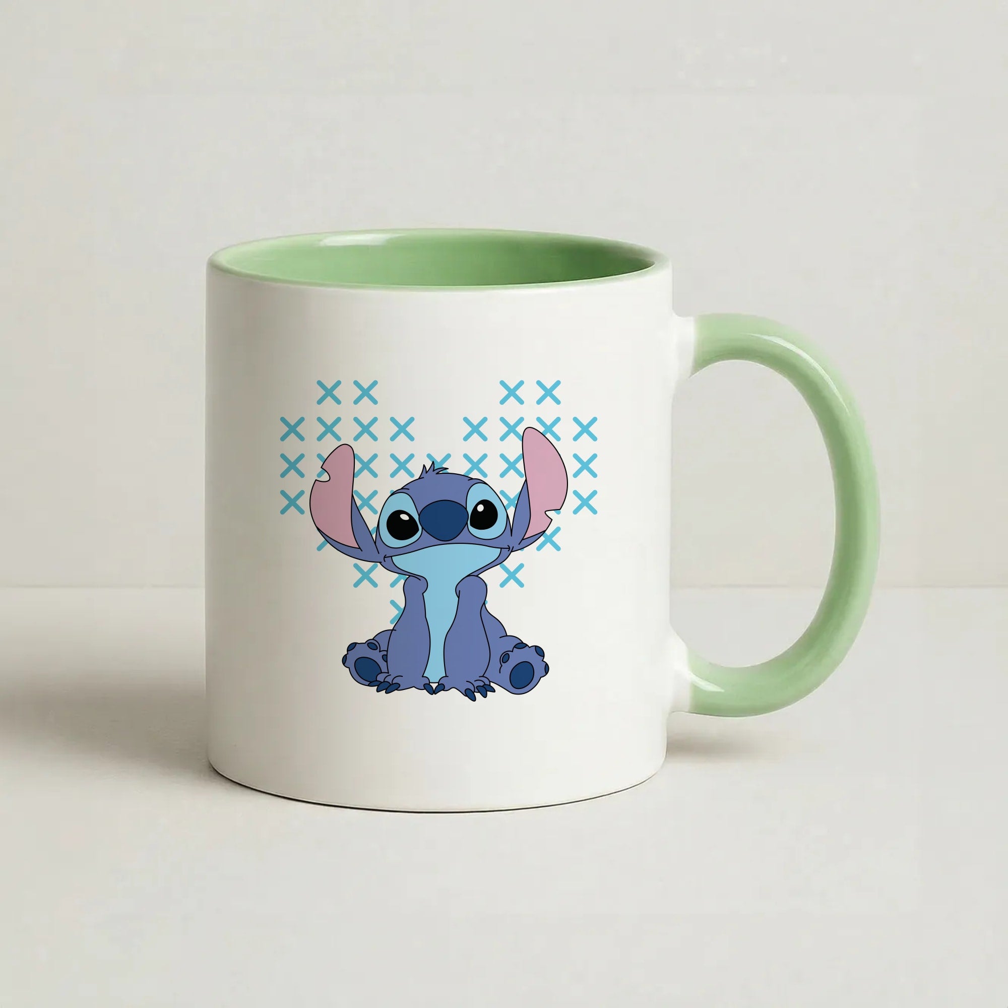 Blue Alien Hearts Coffee Green Mug