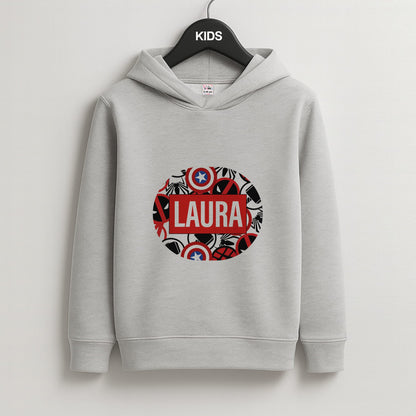 Collage - Personalised Superhero Comic Kids Grey Hoodie