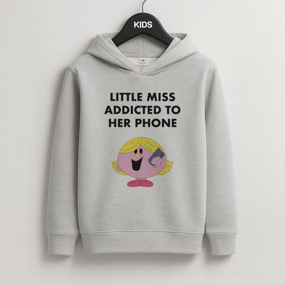 Little Miss Addicted To Her Phone - Aesthetic Quote Kids Grey Hoodie
