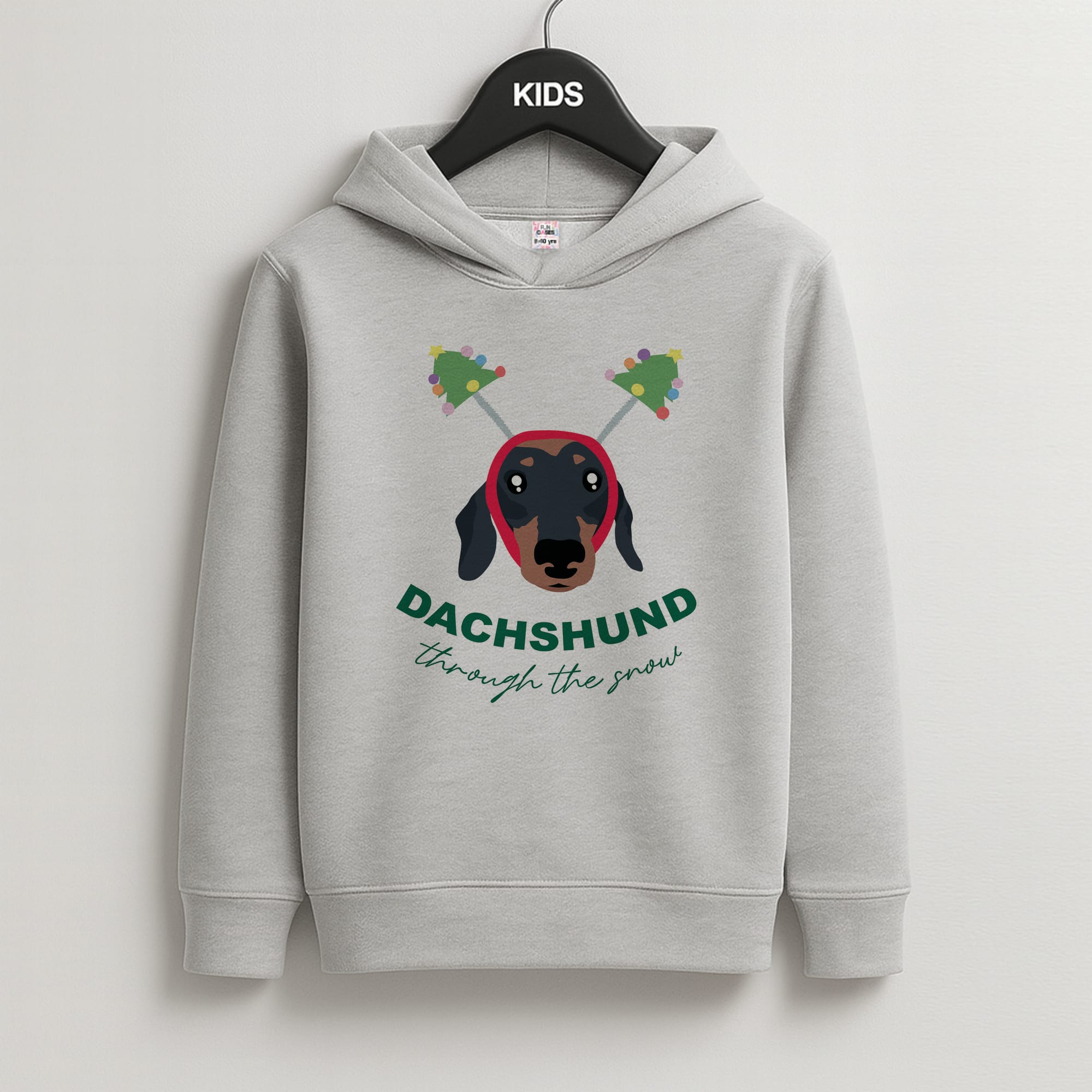 Dachshund Through The Snow Kids Grey Hoodie