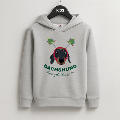 Dachshund Through The Snow Kids Grey Hoodie
