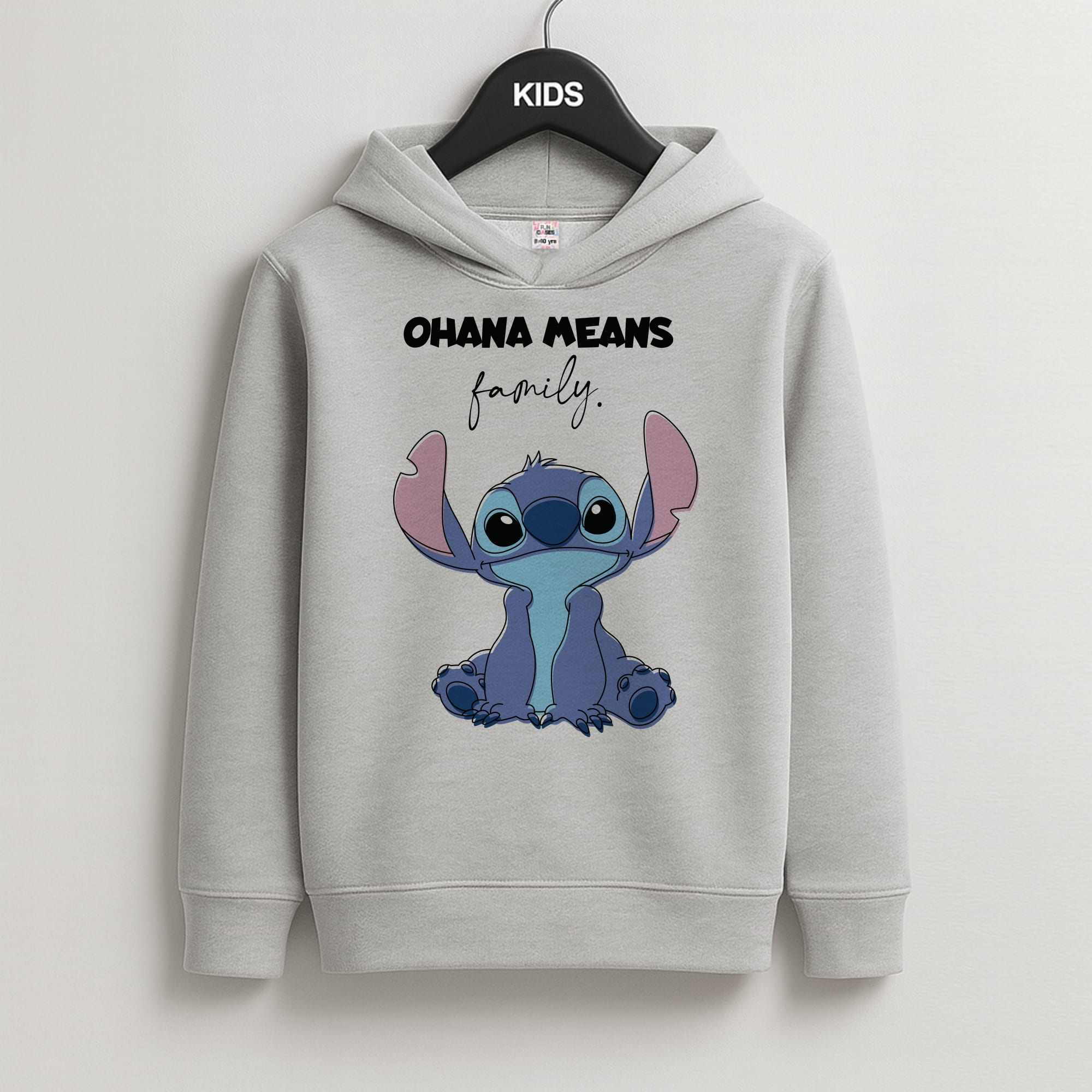 Ohana Means Family Pink Kids Grey Hoodie