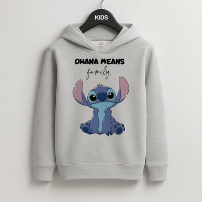 Ohana Means Family Pink Kids Grey Hoodie