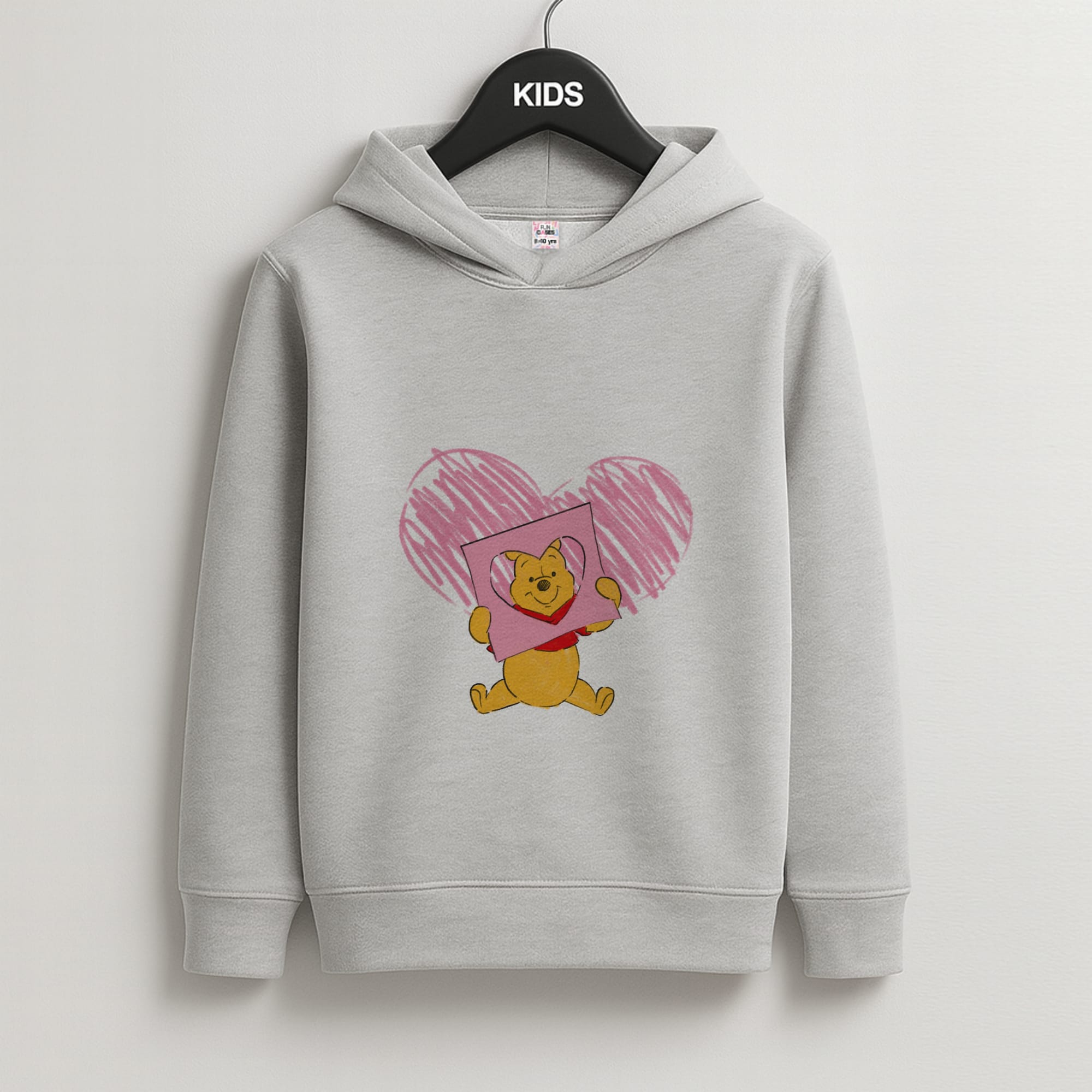 Pooh Heart Drawing Valentine's Kids Grey Hoodie
