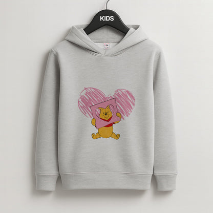 Pooh Heart Drawing Valentine's Kids Grey Hoodie