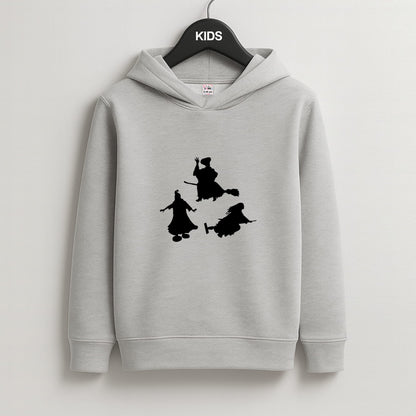 Witches Outline - Hocus Halloween Kids Grey Hoodie