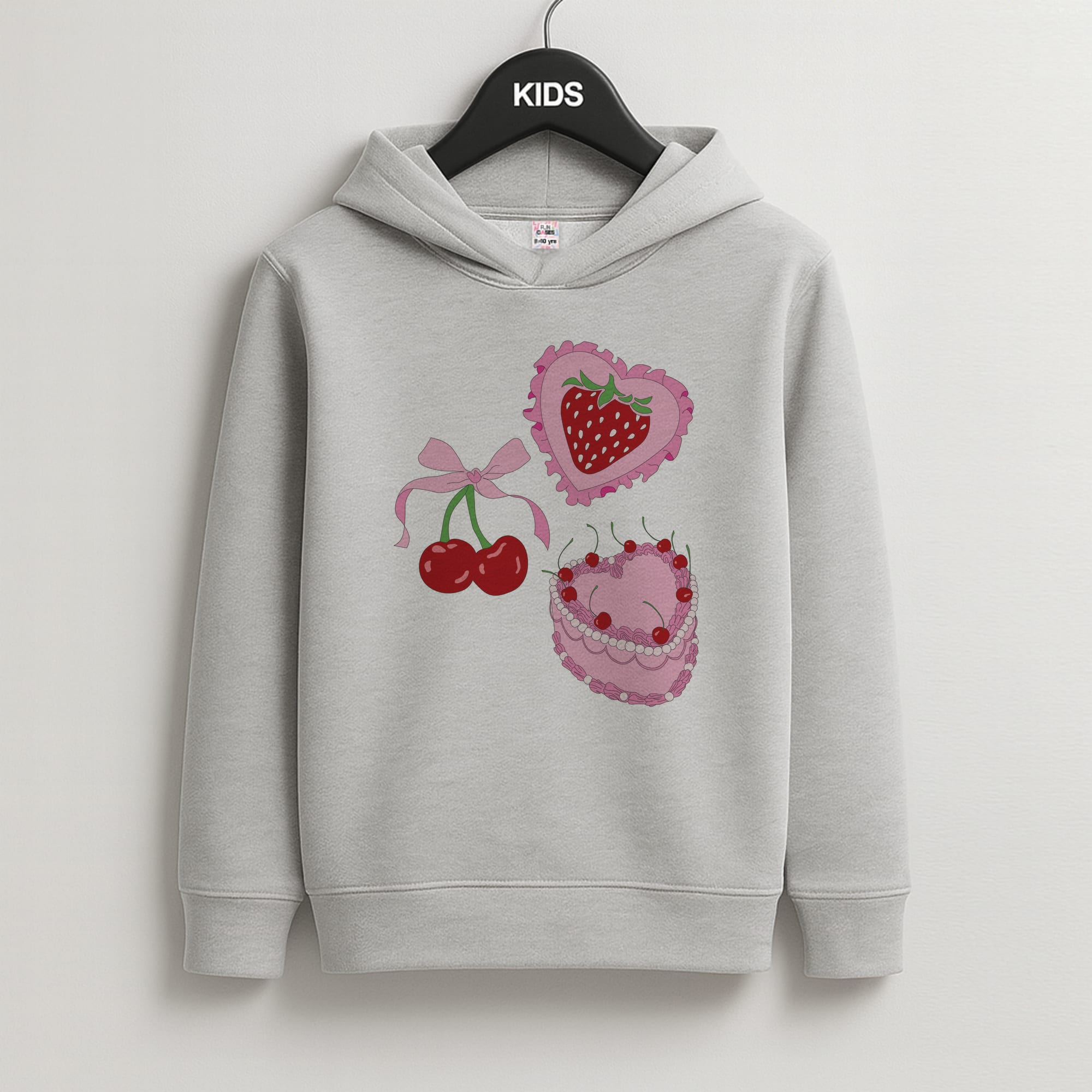 Cherries, Strawberries And Cake - Valentine's Day Kids Grey Hoodie