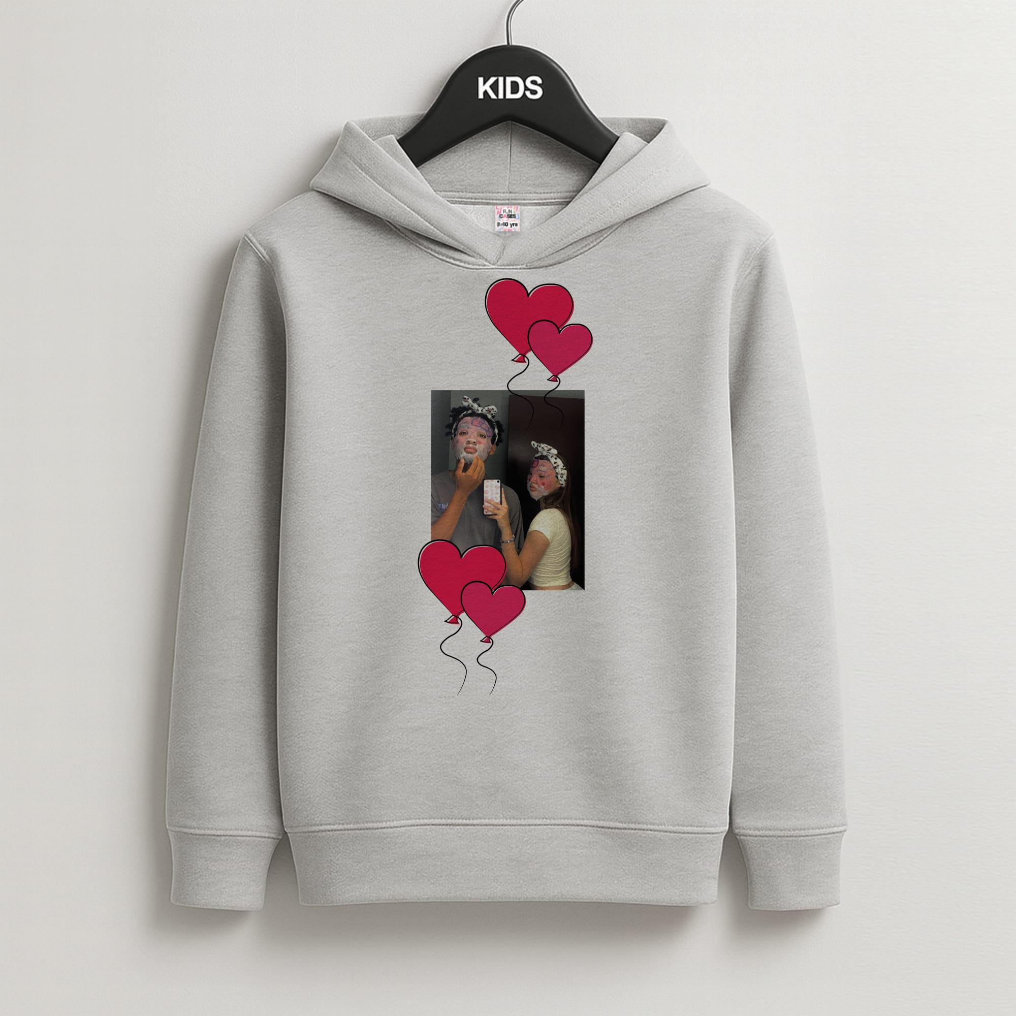 Heart Balloons - Personalised Couples Kids Grey Hoodie