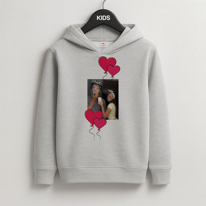 Heart Balloons - Personalised Couples Kids Grey Hoodie