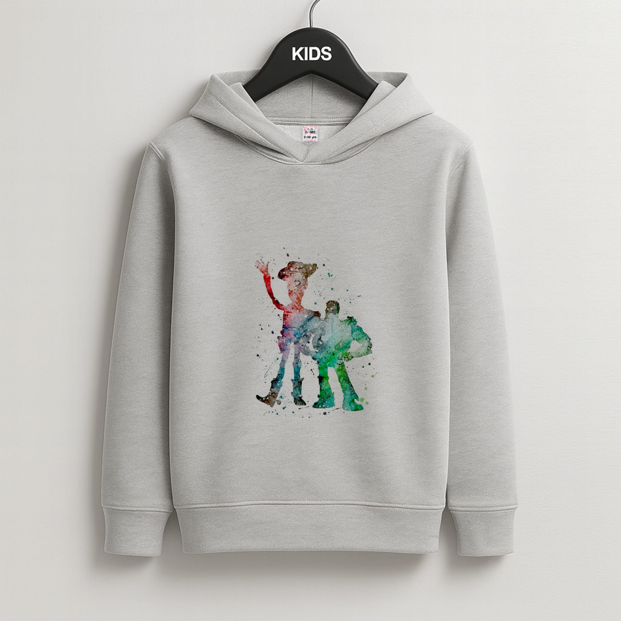 Watercolour Woody & Buzz A Story of Toys Fairytale Kids Grey Hoodie