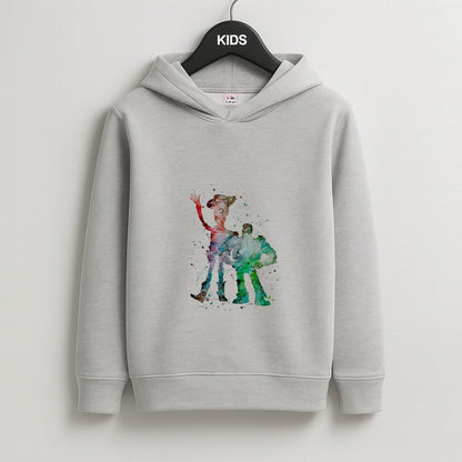 Watercolour Woody & Buzz A Story of Toys Fairytale Kids Grey Hoodie