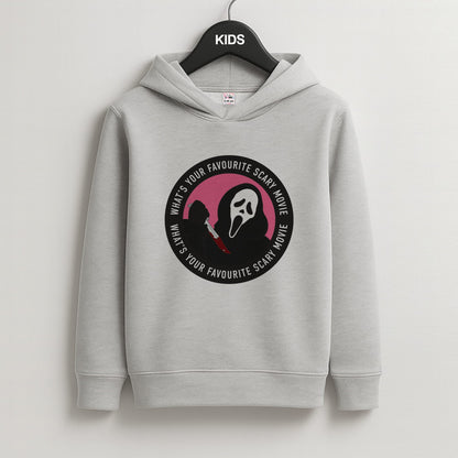 What's Your Favourite Scary Movie Badge Kids Grey Hoodie