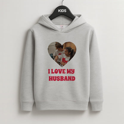 I Love My Husband - Personalised Couples Kids Grey Hoodie