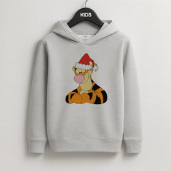 Tiger Pattern Christmas Kids Grey Hoodie