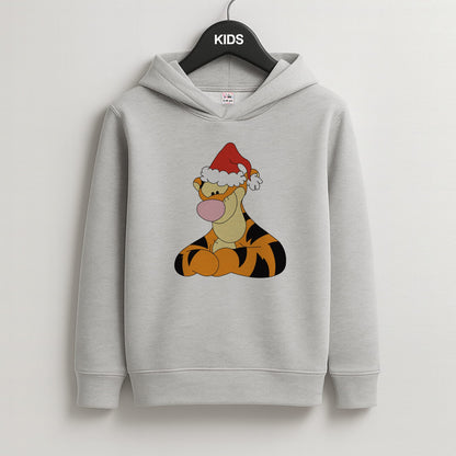 Tiger Pattern Christmas Kids Grey Hoodie