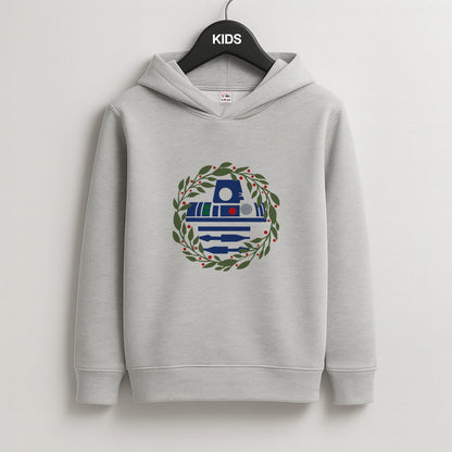 R2D2 Christmas Wreath Kids Grey Hoodie