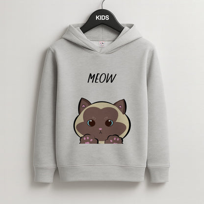 Meow Green - Cats Kids Grey Hoodie