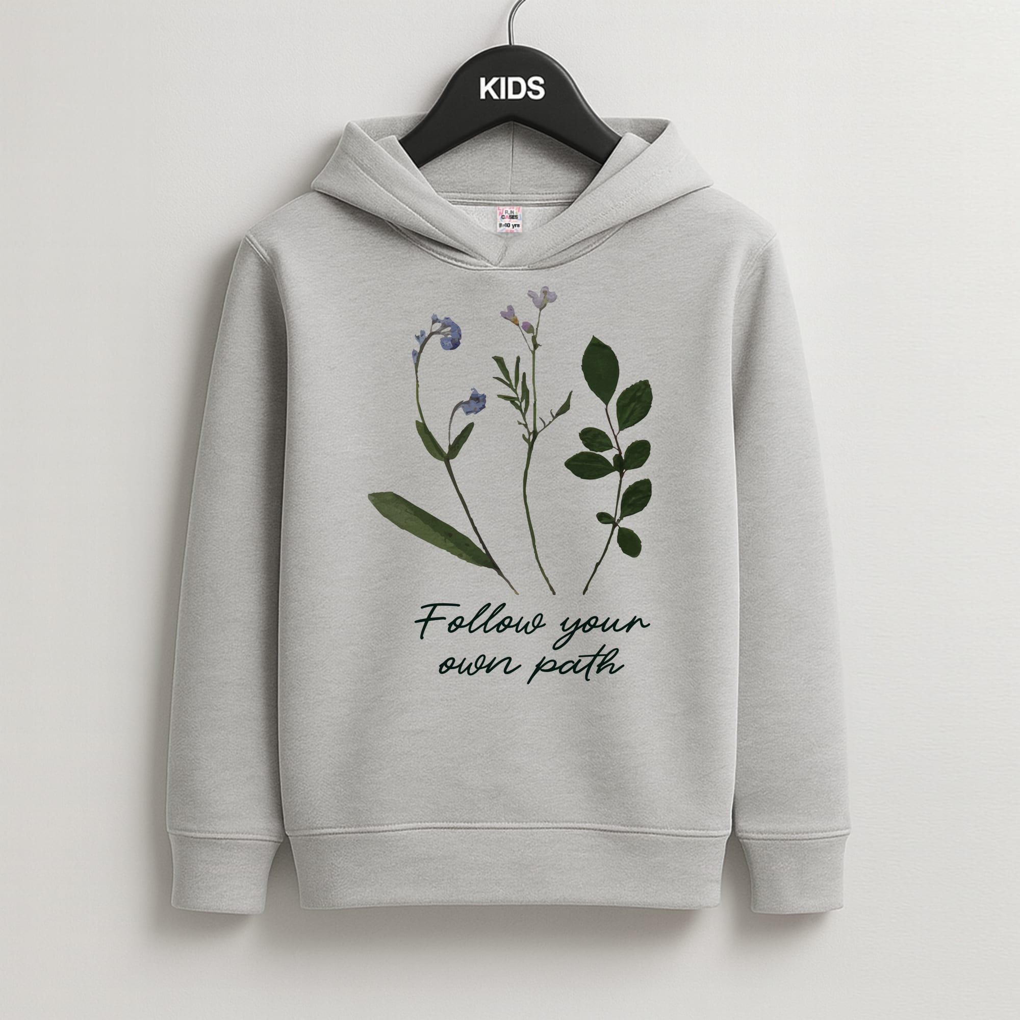Follow Your Own Path Dark Green Kids Grey Hoodie