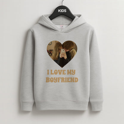 I Love My Boyfriend - Personalised Couples Kids Grey Hoodie