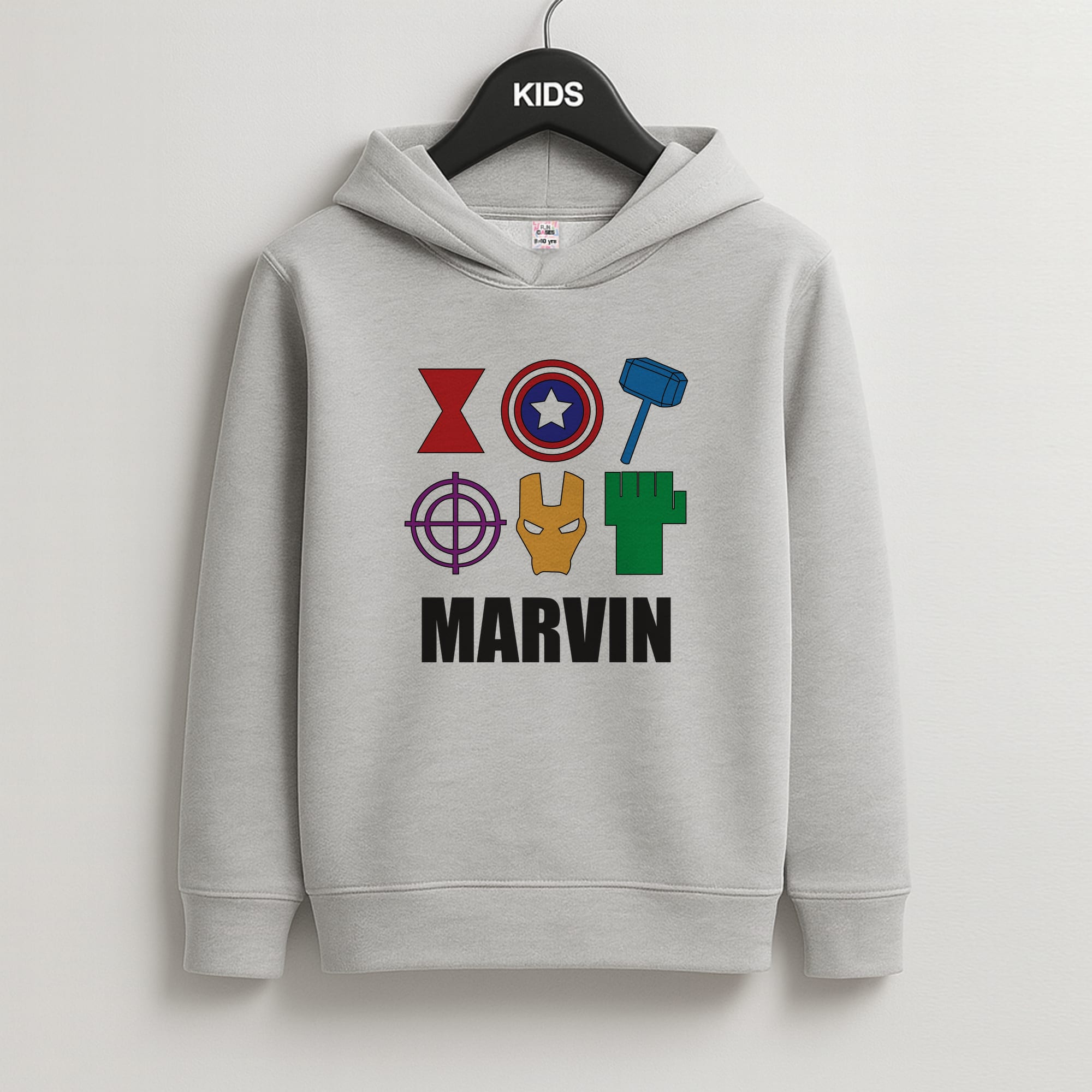 Icon Pattern - Personalised Superhero Comic Kids Grey Hoodie