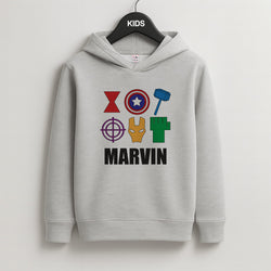 Icon Pattern - Personalised Superhero Comic Kids Grey Hoodie